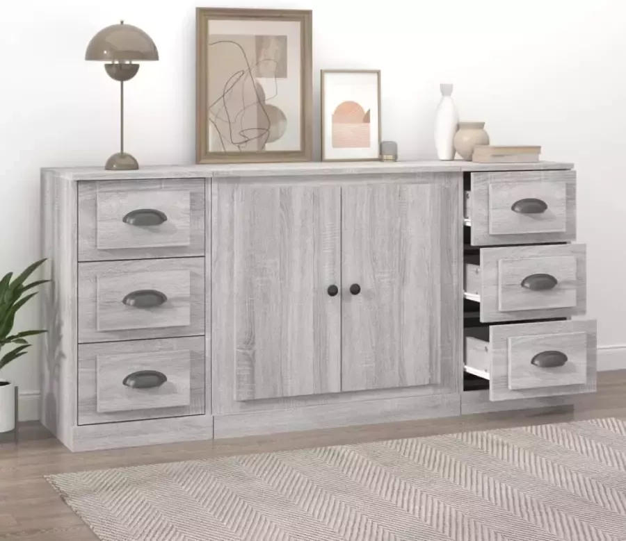VidaXL -Dressoirs-3-st-bewerkt-hout-grijs-sonoma-eikenkleurig - Foto 6