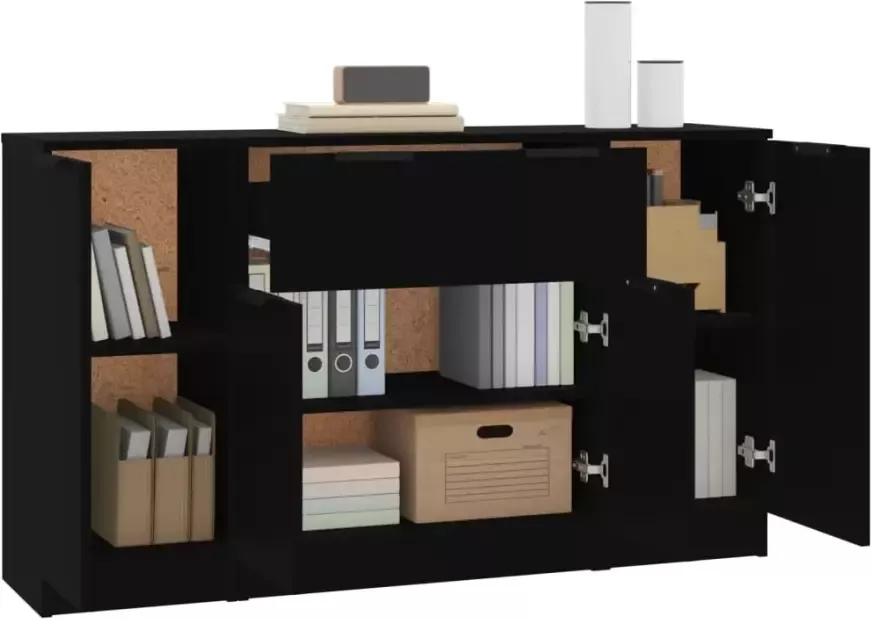 VidaXL -Dressoirs-3-st-bewerkt-hout-zwart - Foto 4
