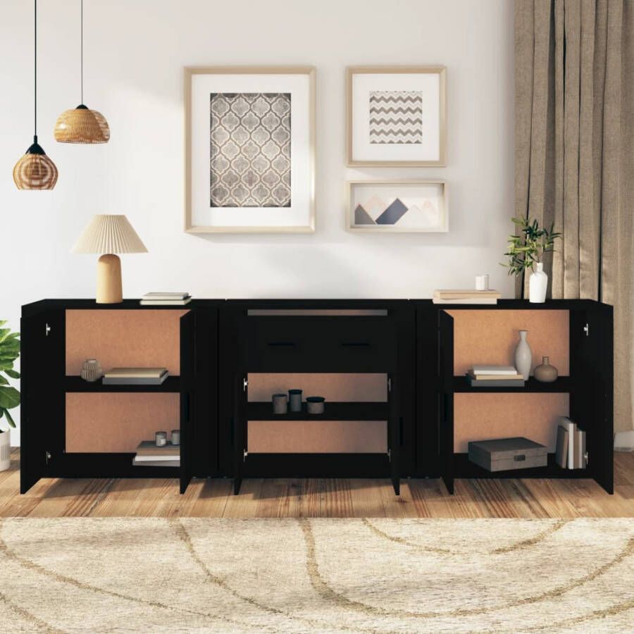 VidaXL -Dressoirs-3-st-bewerkt-hout-zwart - Foto 7