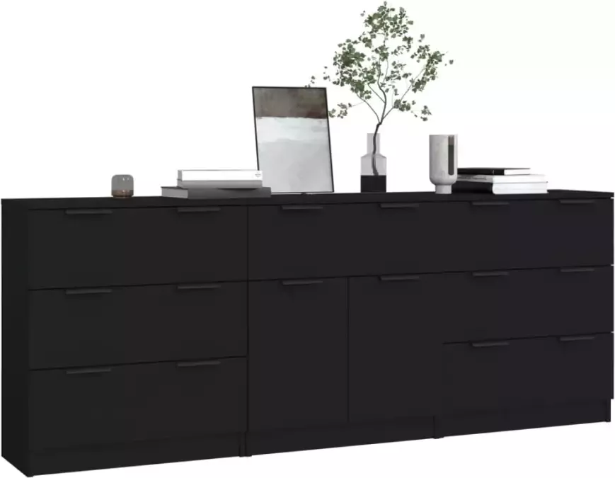 VidaXL 3-delige Dressoirs bewerkt hout zwart - Foto 3