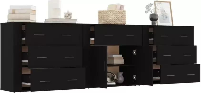 VidaXL -Dressoirs-3-st-bewerkt-hout-zwart - Foto 10