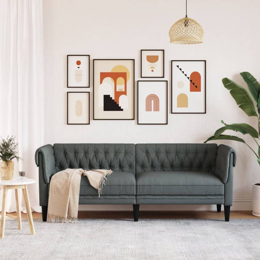 Vida XL Driezitsbank Chesterfield-stijl stof donkergrijs SKU: V372557