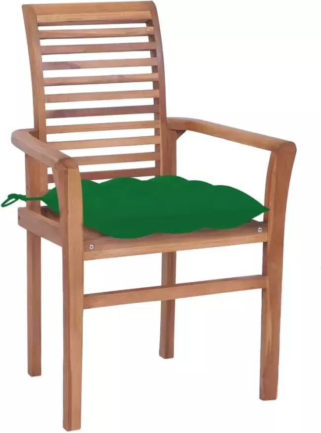 VIDAXL Eetkamerstoelen 2 st met groene kussens massief teakhout - Foto 4