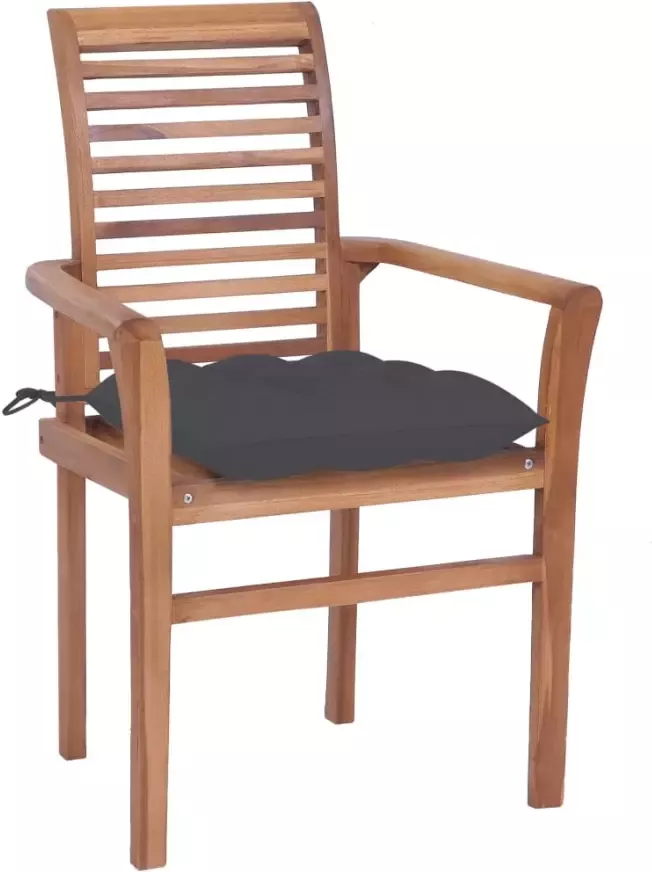 VIDAXL Eetkamerstoelen 4 st met antracietkleurige kussens massief teakhout - Foto 2