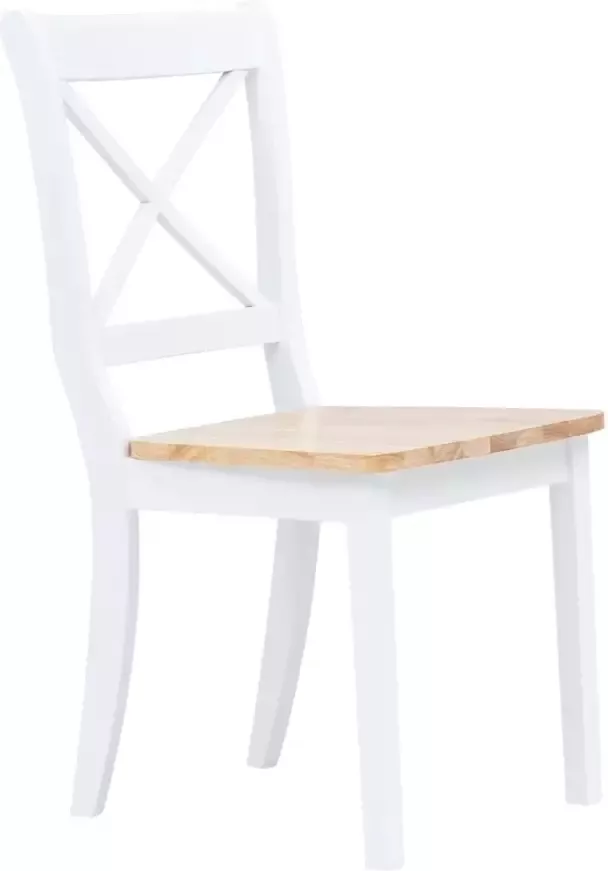 VidaXL -Eetkamerstoelen-6-st-massief-rubberwood-wit-en-lichthoutkleurig - Foto 4