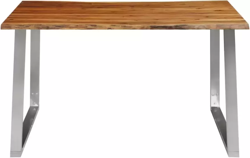 VIDAXL Eettafel 140x80x75 cm massief acaciahout en roestvrij staal