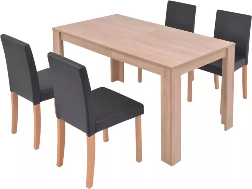 VidaXL -Eettafel-met-stoelen-kunstleer-en-eiken-zwart-5-st