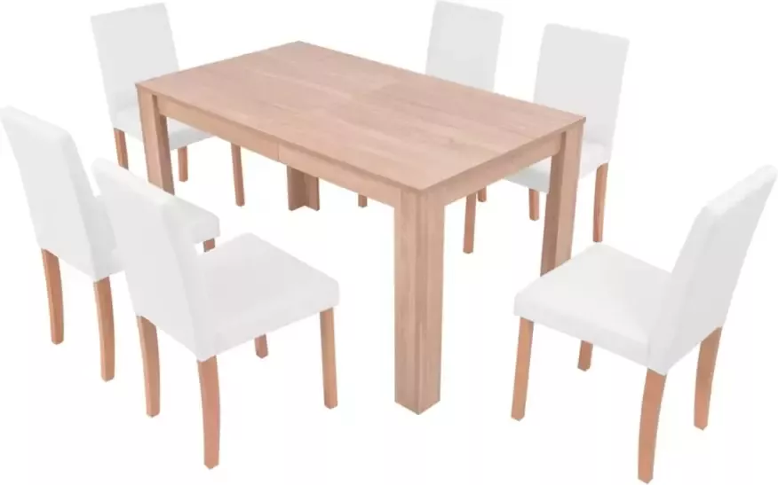 VidaXL -Eettafel-met-stoelen-kunstleer-en-eikenhout-crème-7-delig - Foto 2