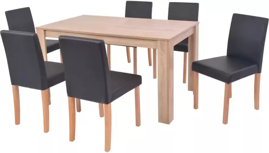 VidaXL -Eettafel-met-stoelen-kunstleer-en-eikenhout-zwart-7-st - Foto 5