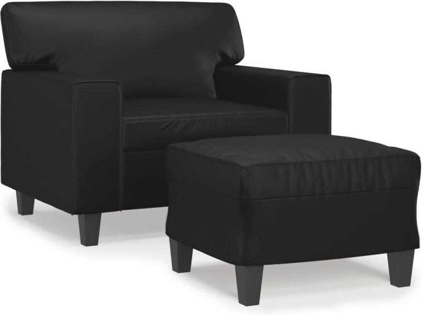 VidaXL -Fauteuil-met-voetenbank-60-cm-kunstleer-zwart