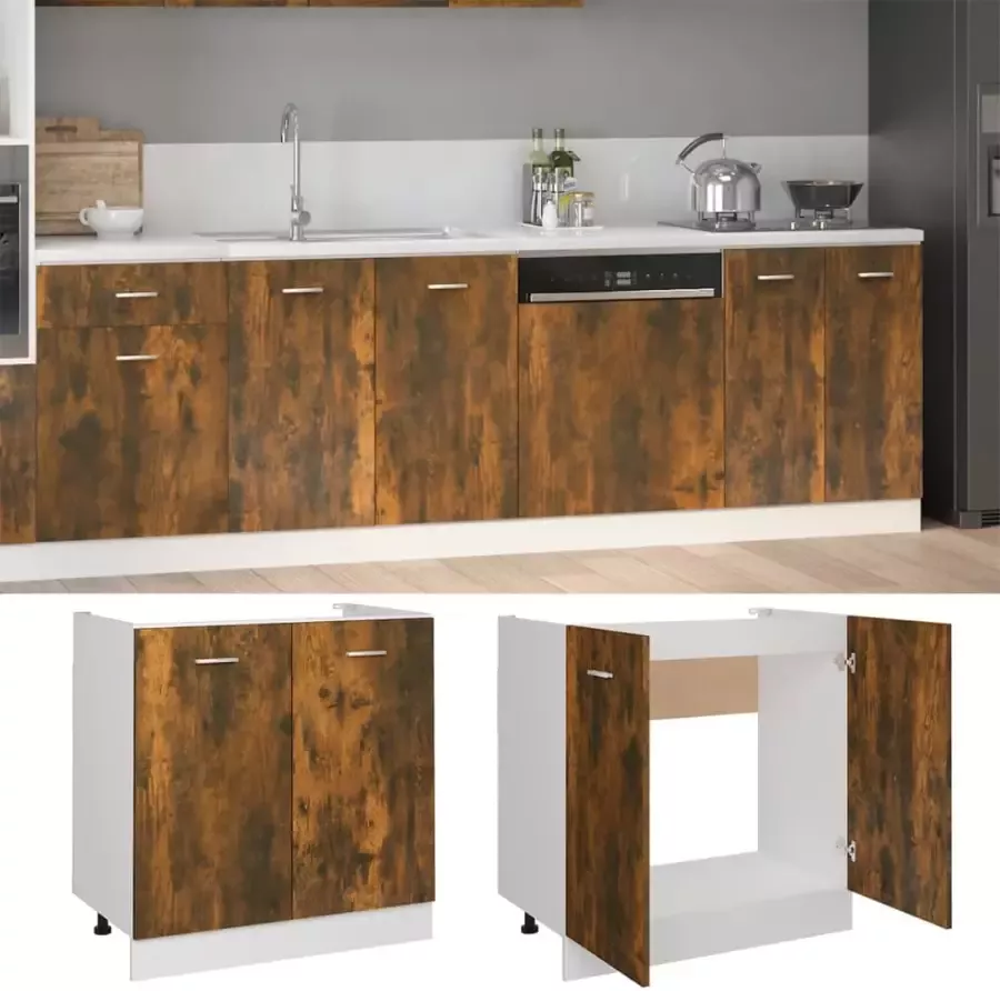 VidaXL -Gootsteenkast-80x46x81 5-cm-bewerkt-hout-gerookt-eikenkleur - Foto 2