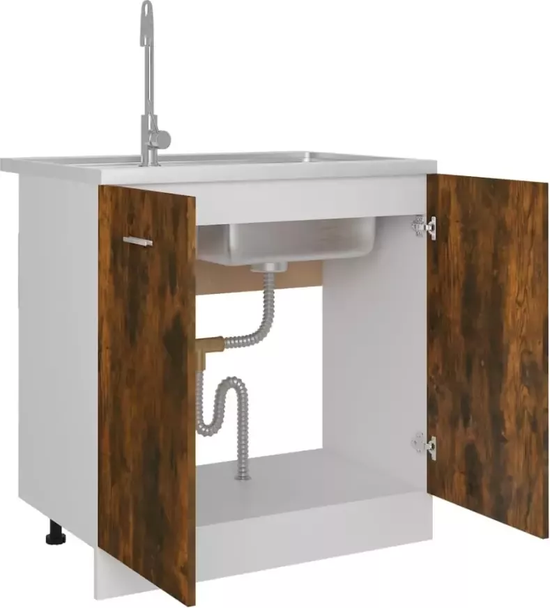 VidaXL -Gootsteenkast-80x46x81 5-cm-bewerkt-hout-gerookt-eikenkleur - Foto 4