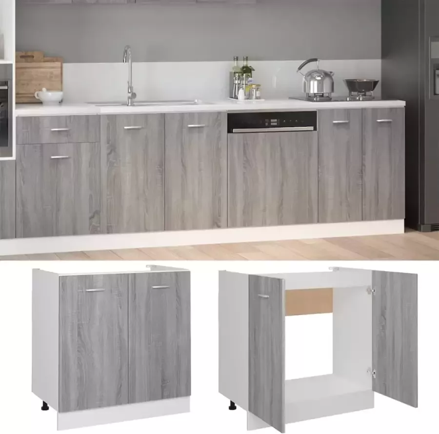 VidaXL Gootsteenkast Lyon 80x46x81 5cm bewerkt hout grijs sonoma eiken - Foto 2