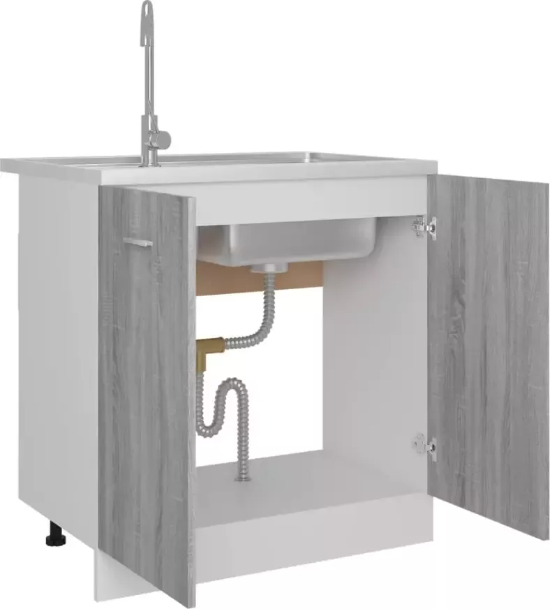 VidaXL Gootsteenkast Lyon 80x46x81 5cm bewerkt hout grijs sonoma eiken - Foto 5