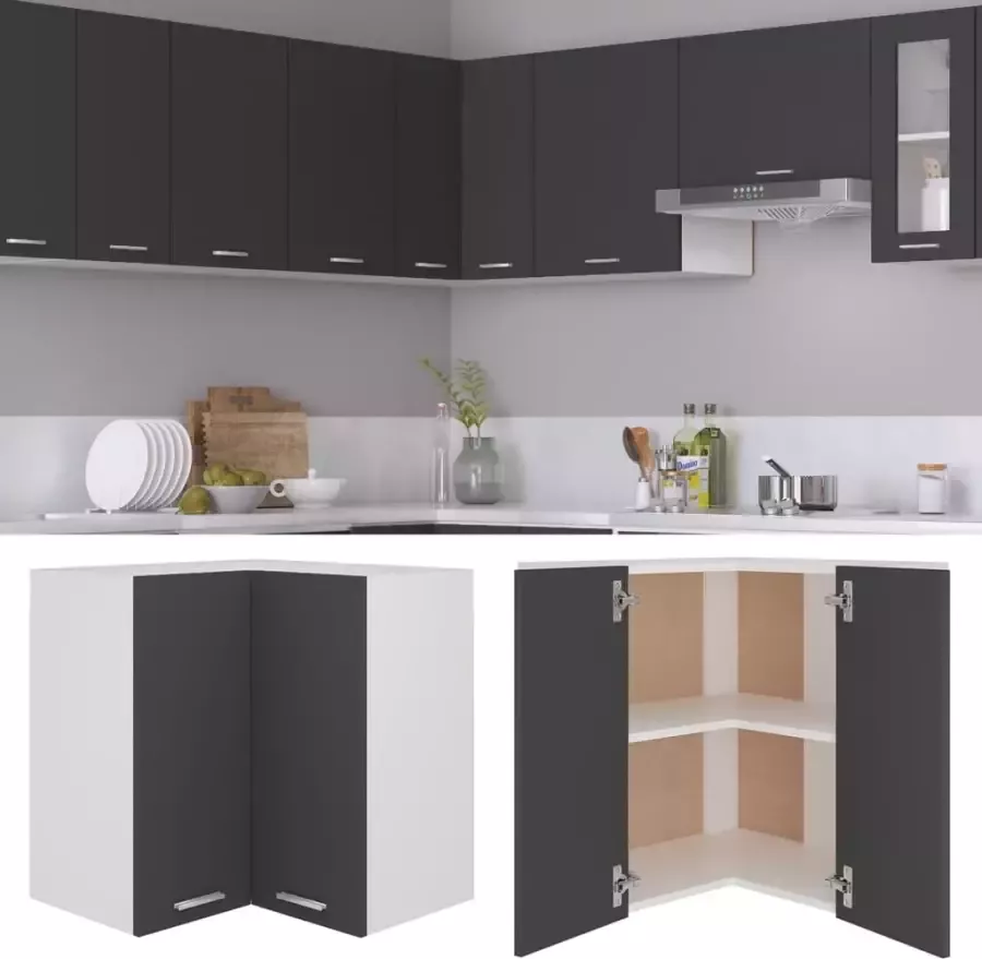 VidaXL -Hanghoekkast-57x57x60-cm-bewerkt-hout-grijs - Foto 4