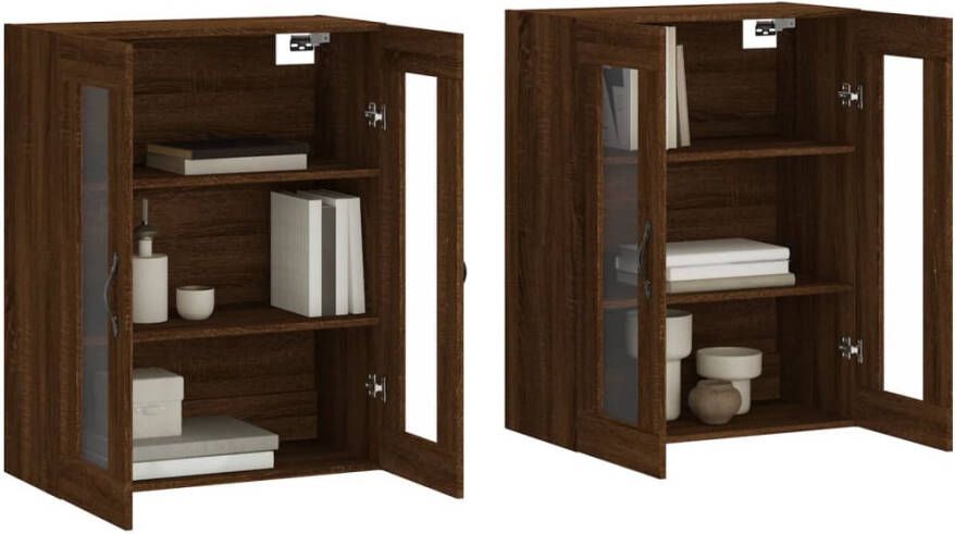 VidaXL -Hangkasten-2-st-bewerkt-hout-bruineikenkleurig - Foto 10