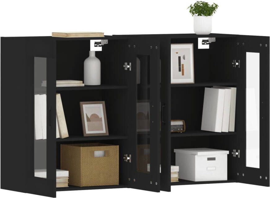 VidaXL -Hangkasten-2-st-bewerkt-hout-zwart - Foto 6