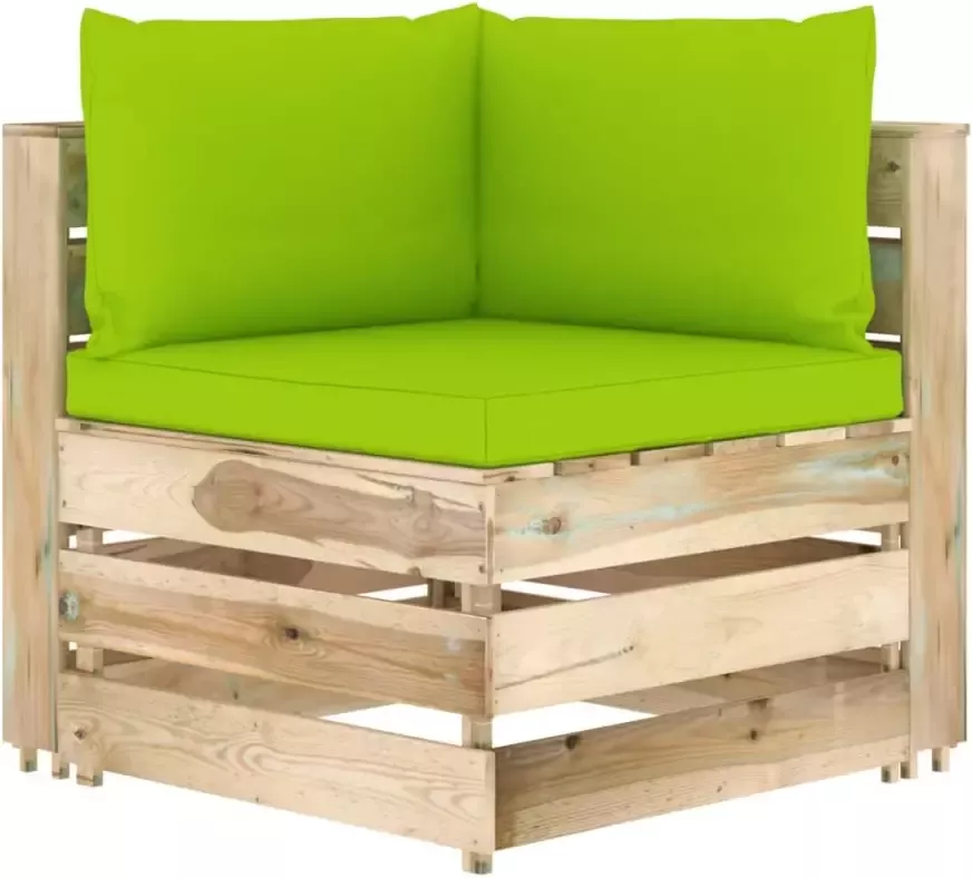 VIDAXL Hoekbank sectioneel met kussens groen geïmpregneerd hout - Foto 2