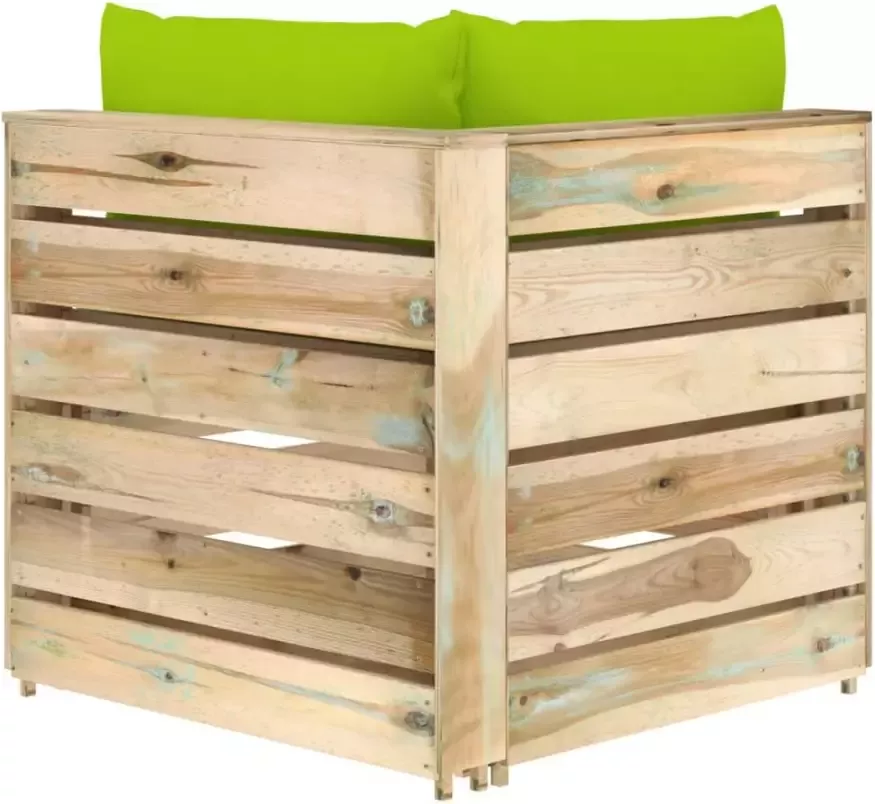 VIDAXL Hoekbank sectioneel met kussens groen geïmpregneerd hout - Foto 1
