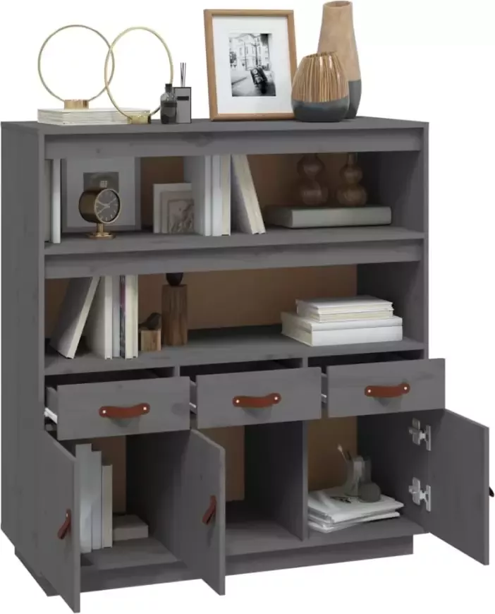 VidaXL -Hoge-kast-100x40x108 5-cm-massief-grenenhout-grijs - Foto 5