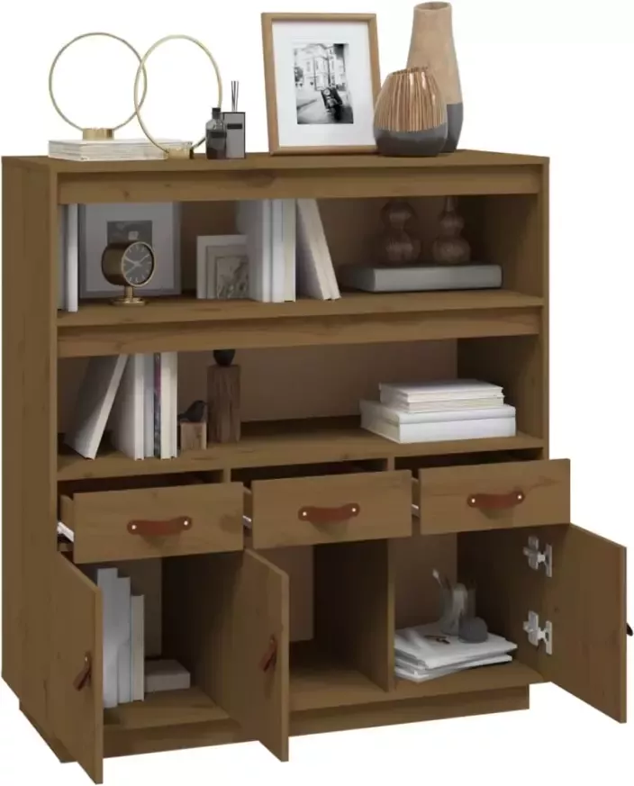 VidaXL -Hoge-kast-100x40x108 5-cm-massief-grenenhout-honingbruin - Foto 6