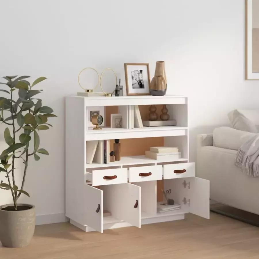 VidaXL -Hoge-kast-100x40x108 5-cm-massief-grenenhout-wit