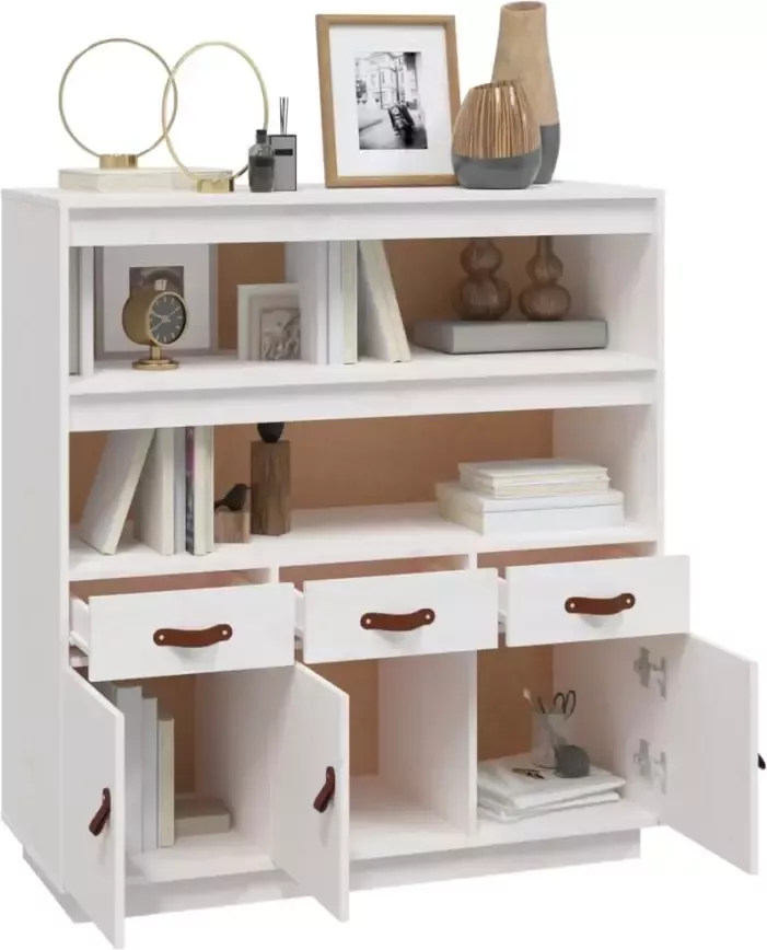 VidaXL -Hoge-kast-100x40x108 5-cm-massief-grenenhout-wit - Foto 6