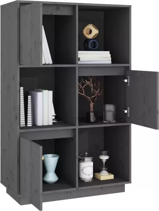 VidaXL -Hoge-kast-74x35x117-cm-massief-grenenhout-grijs - Foto 2