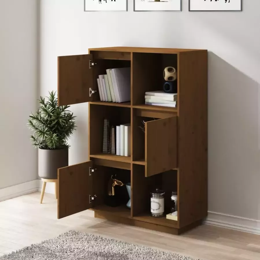 VidaXL -Hoge-kast-74x35x117-cm-massief-grenenhout-honingbruin - Foto 4