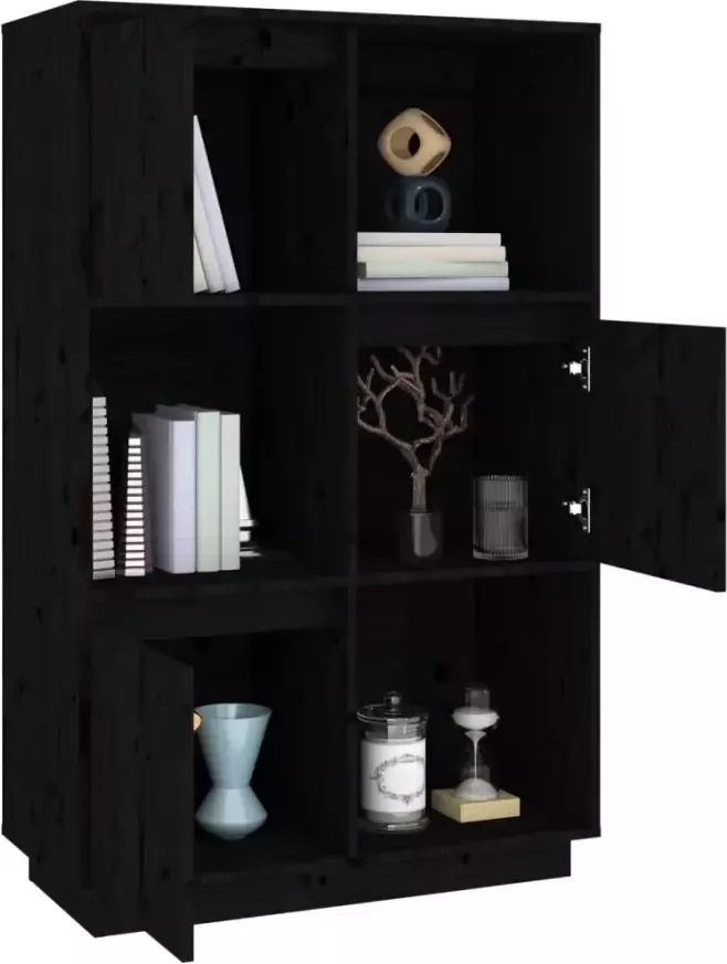VidaXL -Hoge-kast-74x35x117-cm-massief-grenenhout-zwart - Foto 4