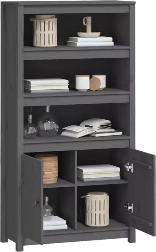 VidaXL -Hoge-kast-80x35x154-cm-massief-grenenhout-grijs