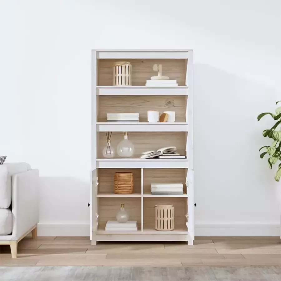VidaXL -Hoge-kast-80x35x154-cm-massief-grenenhout-wit - Foto 6