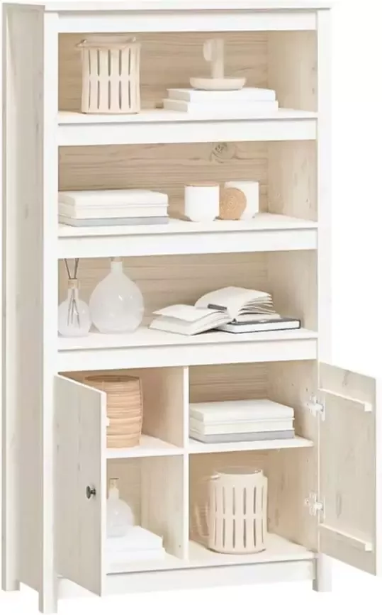 VidaXL -Hoge-kast-80x35x154-cm-massief-grenenhout-wit - Foto 5