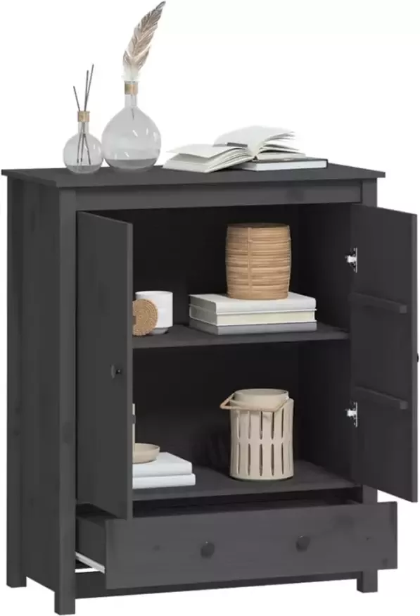VidaXL -Hoge-kast-83x41 5x100-cm-massief-grenenhout-grijs - Foto 5