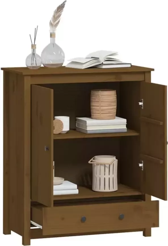 VidaXL -Hoge-kast-83x41 5x100-cm-massief-grenenhout-honingbruin - Foto 5