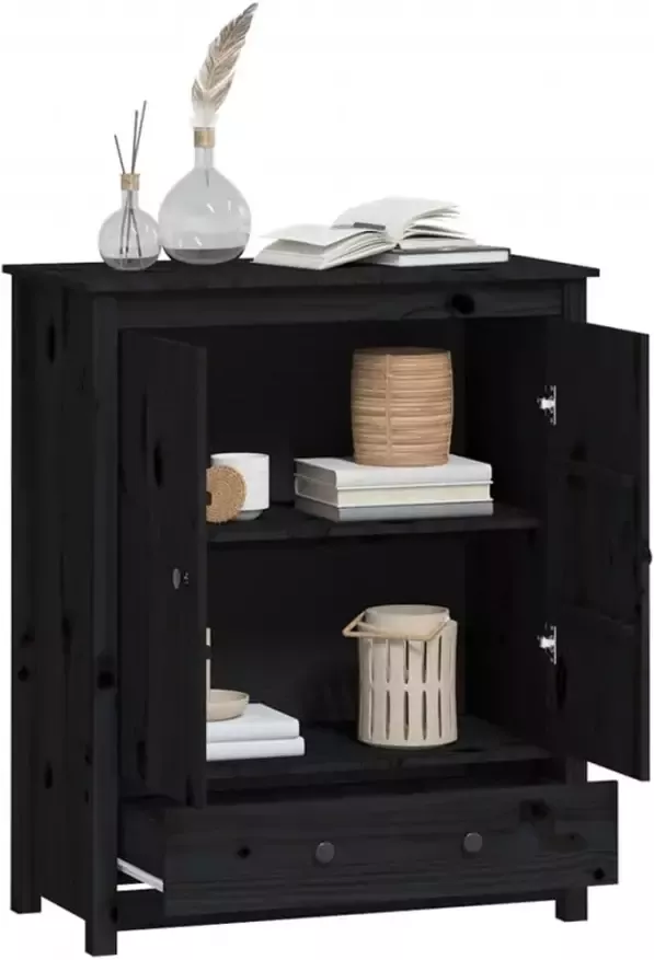 VidaXL -Hoge-kast-83x41 5x100-cm-massief-grenenhout-zwart - Foto 4