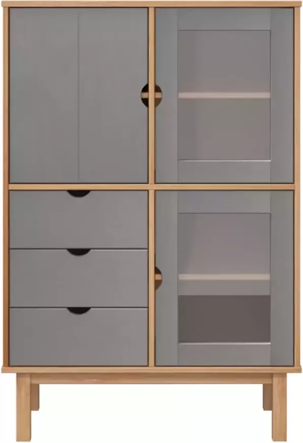 VidaXL -Hoge-kast-OTTA-85x43x125-cm-massief-grenenhout-bruin-en-grijs - Foto 4