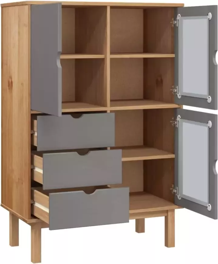 VidaXL -Hoge-kast-OTTA-85x43x125-cm-massief-grenenhout-bruin-en-grijs - Foto 2