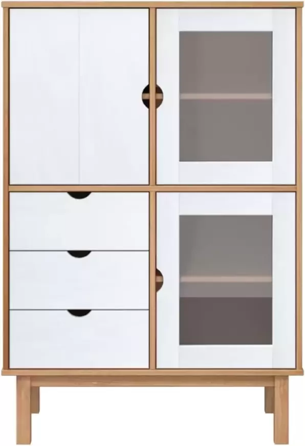 VidaXL -Hoge-kast-OTTA-85x43x125-cm-massief-grenenhout-bruin-en-wit - Foto 4
