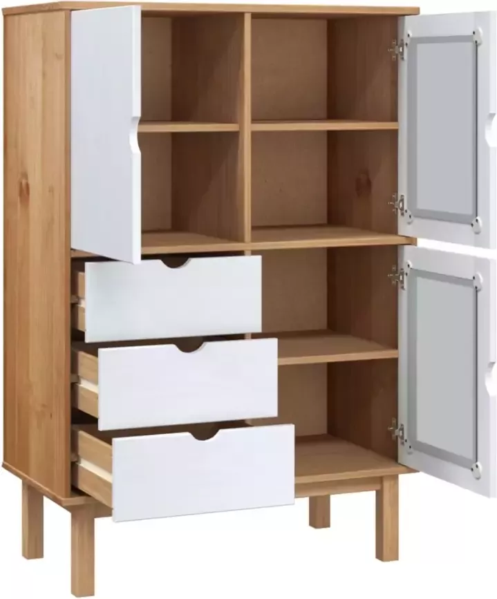 VidaXL -Hoge-kast-OTTA-85x43x125-cm-massief-grenenhout-bruin-en-wit - Foto 2