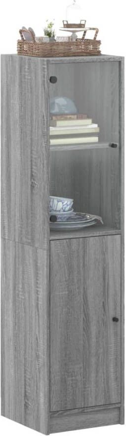 VidaXL -Hoge-kast-met-glazen-deur-35x37x142-cm-grijs-sonoma-eikenkleur - Foto 4