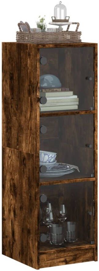 VidaXL -Hoge-kast-met-glazen-deuren-35x37x109-cm-gerookt-eikenkleurig - Foto 4