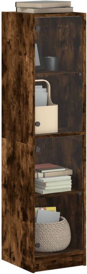 VidaXL -Hoge-kast-met-glazen-deuren-35x37x142-cm-gerookt-eikenkleurig - Foto 4