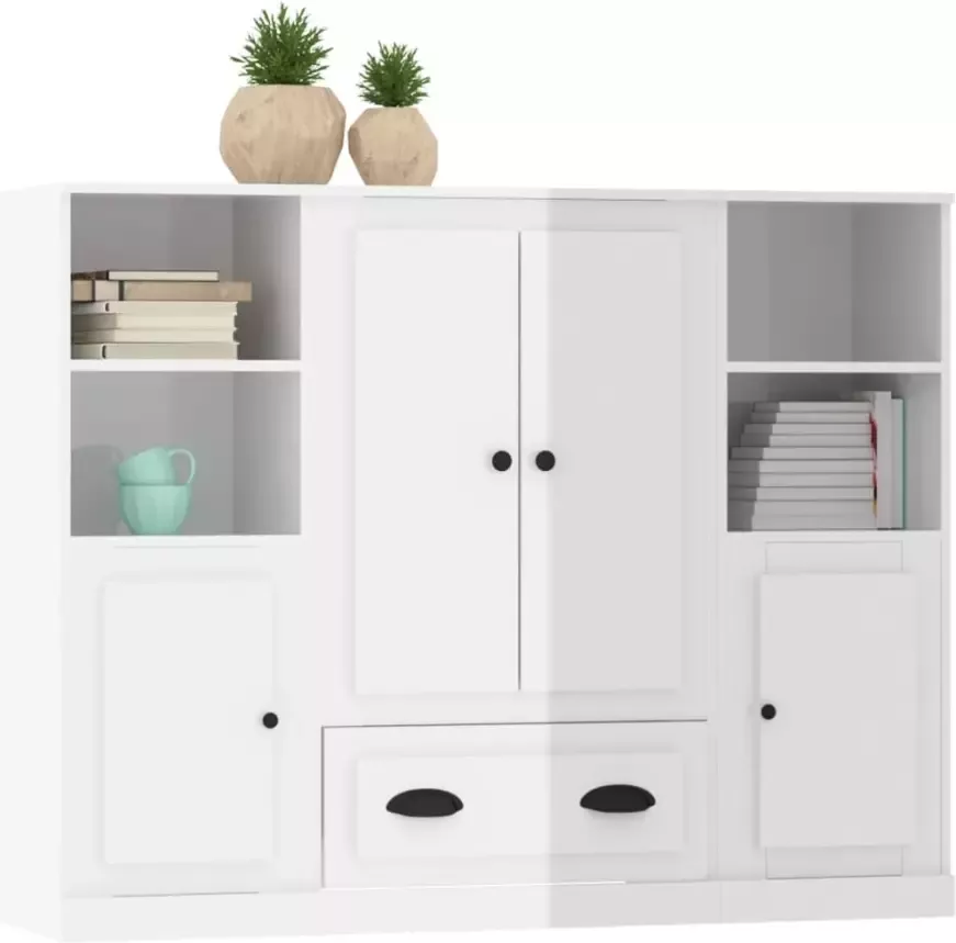 VidaXL -Hoge-kasten-3-st-bewerkt-hout-hoogglans-wit - Foto 8