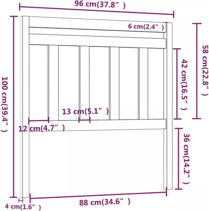 VIDAXL Hoofdbord 96x4x100 cm massief grenenhout - Foto 3