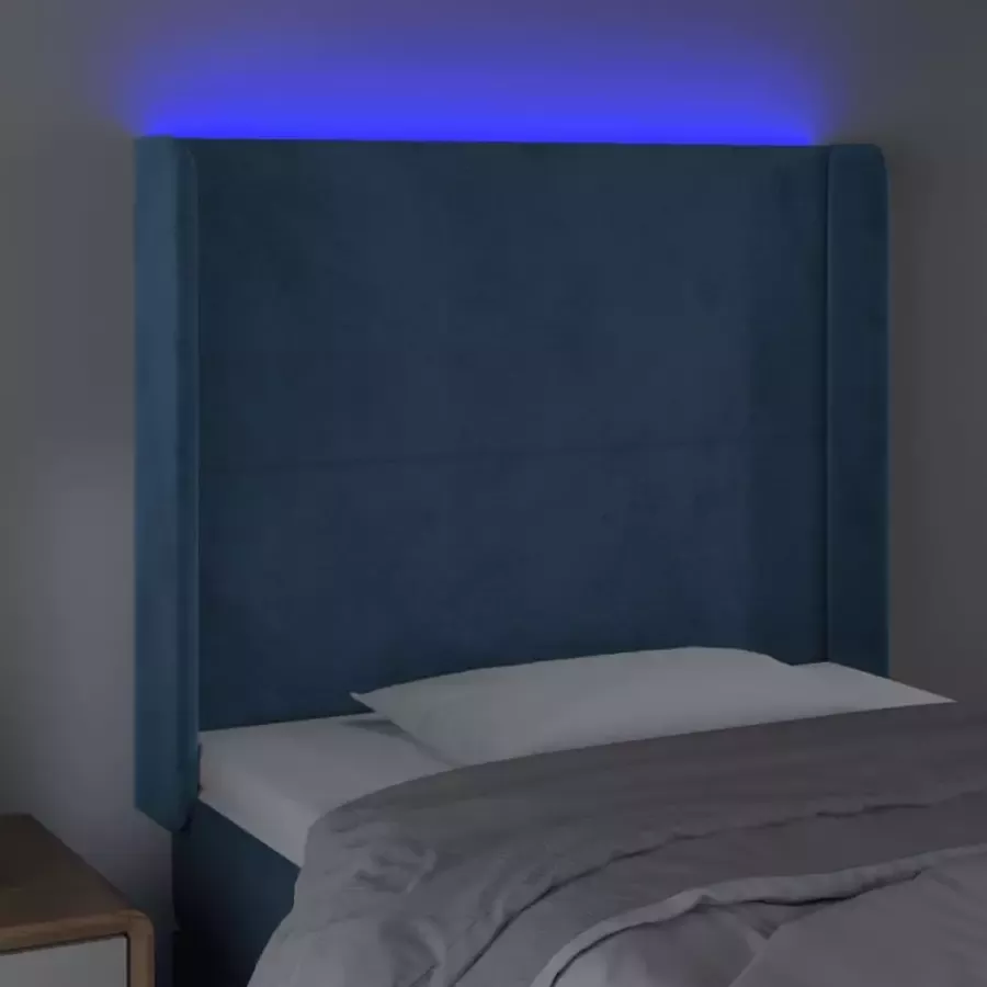 VIDAXL Hoofdbord LED 103x16x118 128 cm fluweel donkerblauw - Foto 4