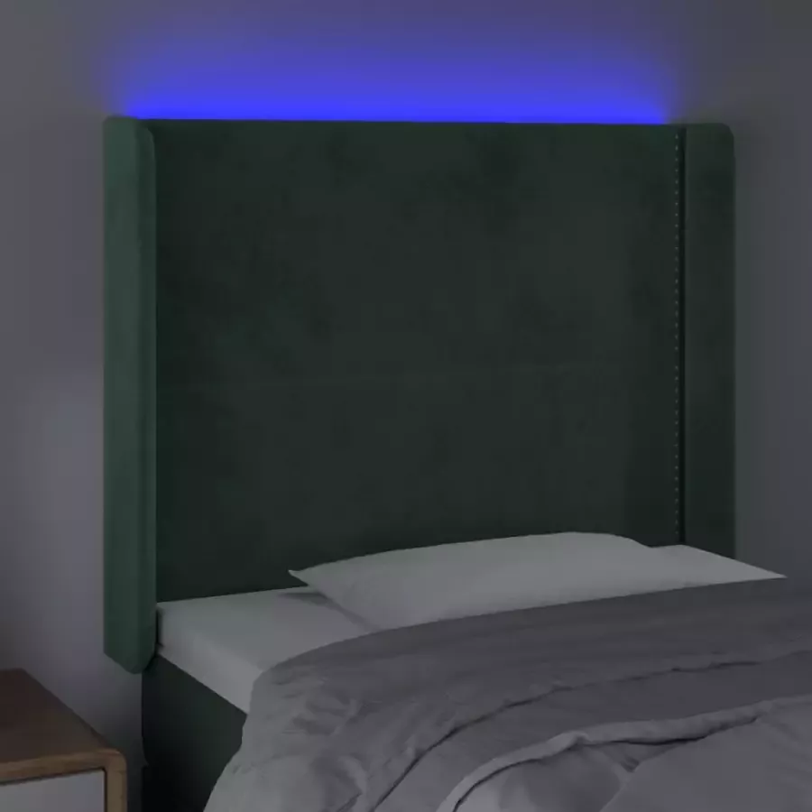 VIDAXL Hoofdbord LED 103x16x118 128 cm fluweel donkergroen - Foto 2