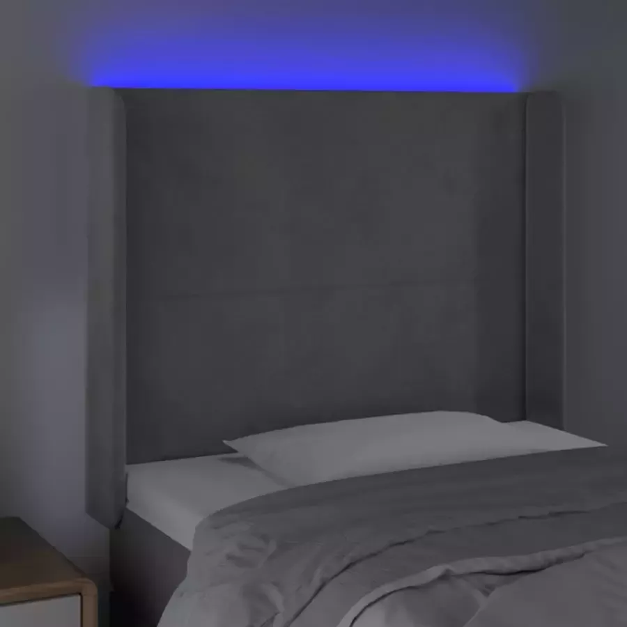 VIDAXL Hoofdbord LED 103x16x118 128 cm fluweel lichtgrijs - Foto 5