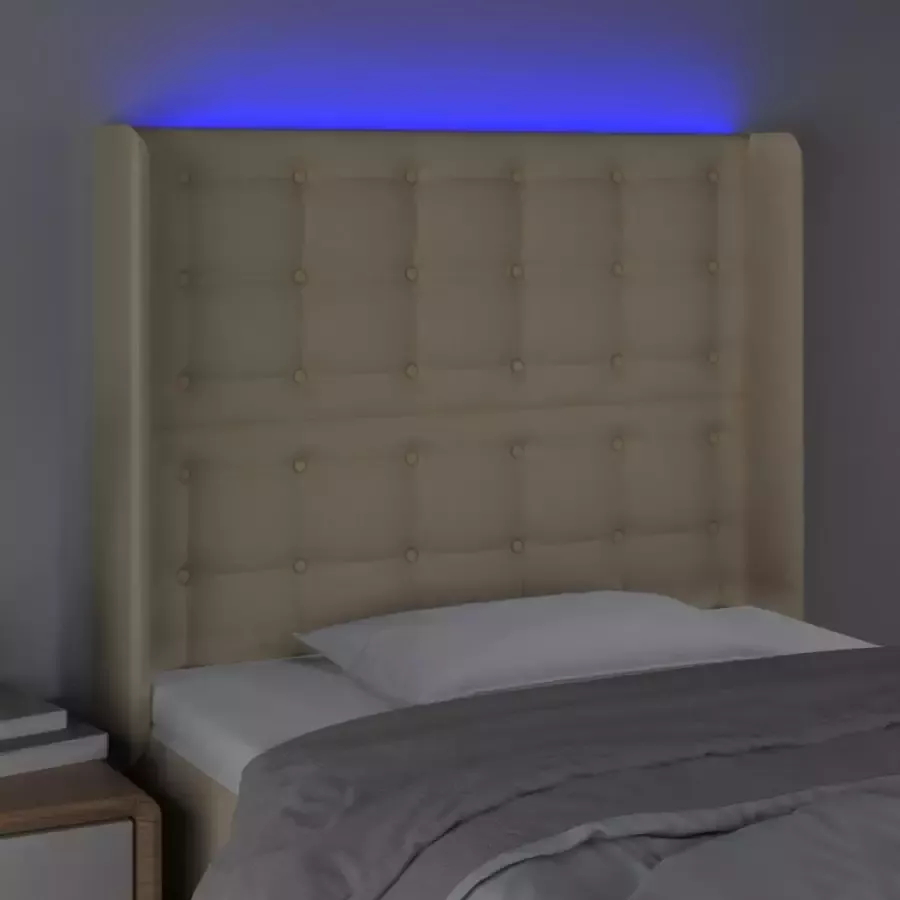 VIDAXL Hoofdbord LED 103x16x118 128 cm stof crèmekleurig - Foto 2