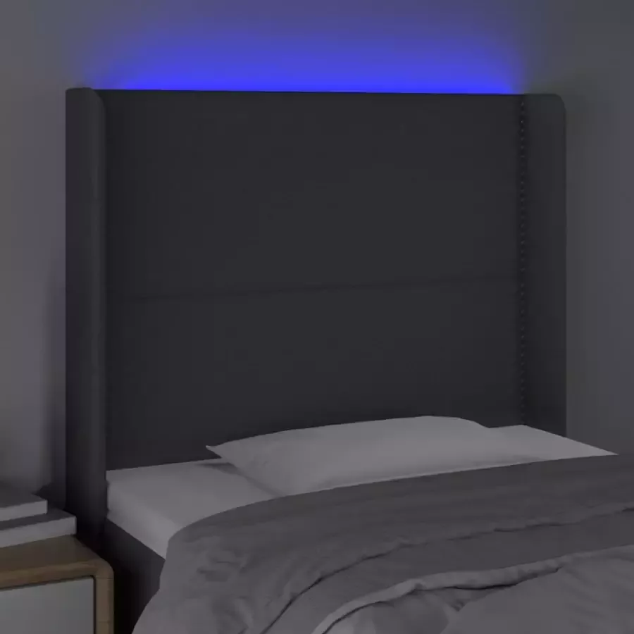 VIDAXL Hoofdbord LED 103x16x118 128 cm stof donkergrijs - Foto 2